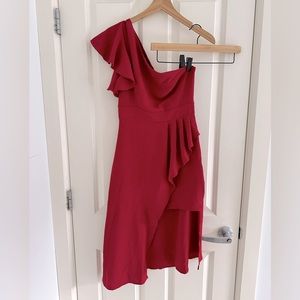 One shoulder mini ruffle dress. Red size S/4. Perfect V-day dress!